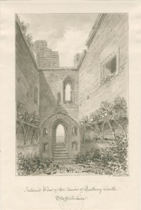 Tutbury Castle - Interior of Ruins: sépiová kresba od John Buckler