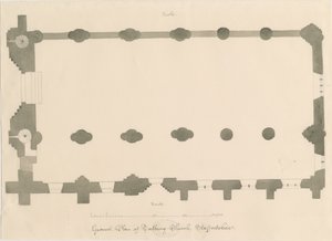 Tutbury Priory Church - Plán: kresba tužkou a sépií, nd [? 1812] (kresba) od John Buckler