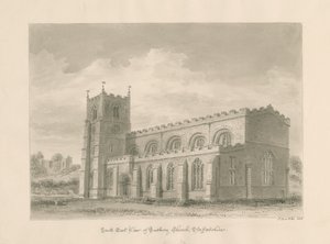 Kostel převorství Tutbury: sépiová kresba, 1812 od John Buckler