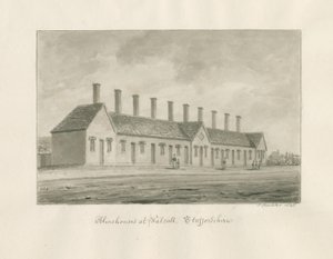 Walsall - Almshouses: sépiová lavírovaná kresba od John Buckler