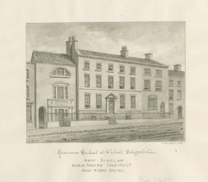 Walsall Town - Gymnázium: sépiová kresba, 1845 od John Buckler