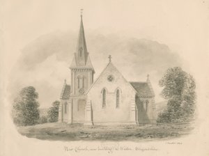 Kostel Walton-on-the-Hill: sépiová kresba, 1842 od John Buckler