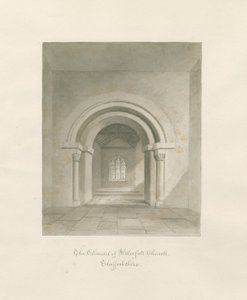 Waterfall Church - Interior of Chancel: sépiová kresba, 1847 od John Buckler