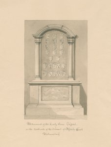 Westmorland - Appleby Church - Památník Lady Anne Clifford: kresba v sépii, 1800 od John Buckler