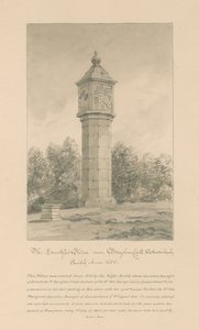 Westmorland - Brougham Castle - Countess Pillar: sépiová kresba, 1800 od John Buckler