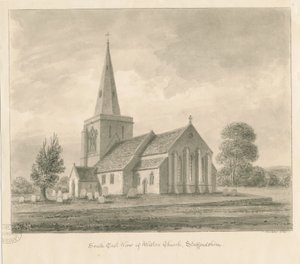 Kostel Weston-on-Trent: sépiová kresba, 1841
