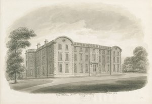 Weston-under-Lizard - Hall: sépiová lavírovaná kresba od John Buckler