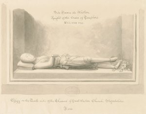 Kostel Weston-under-Lizard - Podobizna Sira Hamo de Westona: sépiová kresba, 1842 od John Buckler