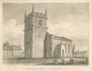 Wetton Church: sépiová kresba, 1839 od John Buckler
