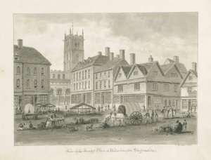 Wolverhampton - Market Place: sépiová kresba od John Buckler