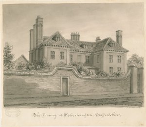 Wolverhampton - The Deanery House: sépiová kresba od John Buckler