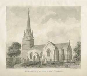 Wombourne Church: sépiová kresba, 1845 od John Buckler