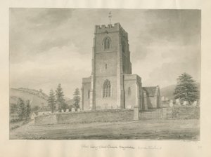 Worcestershire - Clent Church: sépiová kresba od John Buckler
