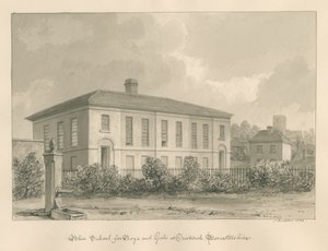 Worcestershire - Droitwich - Modrá škola: sépiová kresba od John Buckler