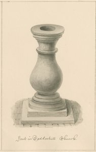 Worcestershire - Droitwich - Dodderhill Church Font: sépiová kresba, 1833 od John Buckler