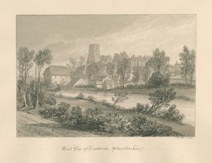 Worcestershire - Droitwich - East View of Town: sépiová kresba, 1833