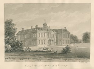 Worcestershire - Hanbury Hall: sépiová kresba, 1833 od John Buckler