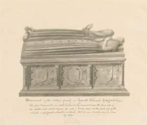 Yoxall Church - Památník rodiny Welly: sépiová kresba od John Buckler