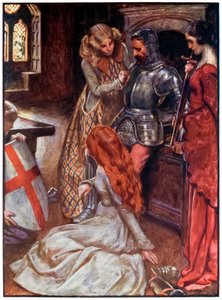 Křesťan vyzbrojený z The Pilgrims Progres from This World, To What Is To Come John Bunyan (1628-1688) Ilustrace Byam Shaw (1872-1919), Christian ve zbrojnici v paláci Beautiful b od John Byam Liston Shaw