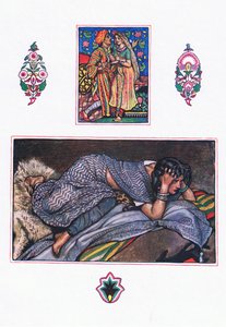 Píseň opuštěných cikánů: Hillside Camp, ilustrace z The Garden of Kama (a další texty z Indie), 1920 od John Byam Liston Shaw