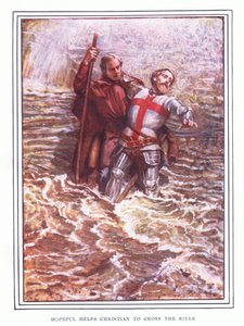 Hopeful pomáhá Christianovi překročit řeku od John Byam Liston Shaw