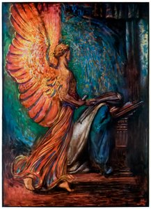 Posel přichází ke Christiane z Poutníci postupují z tohoto světa, do toho, co má přijít John Bunyan (1628-1688) Ilustrace Byam Shaw (1872-1919), anděl přichází a volá Chri od John Byam Liston Shaw