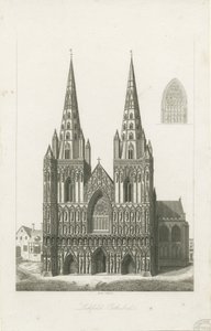 Lichfieldská katedrála – západní fronta: rytina a [? počátku 19. století] (tisk)