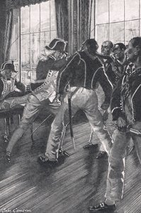 Scéna na palubě vlajkové lodi během vzpoury Nore, ilustrace z 