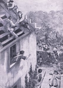 Útok na Dukeld, 21. srpna 1689, ilustrace z britských bitev na souši a na moři, 1915 od John Cameron