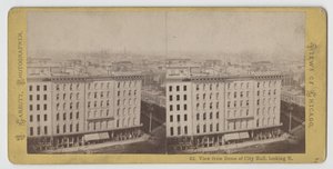 Stereograf pohledu z kopule radnice při pohledu na sever, před požárem v Chicagu v roce 1871