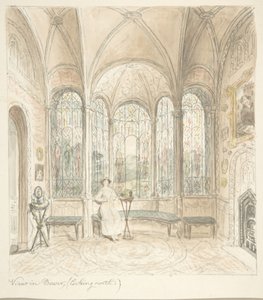 Lea Castle, Worcestershire, pohled v Bower, při pohledu na sever, ca. 1816.