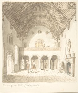 Lea Castle, Worcestershire, Pohled ve Velké síni, Pohled na západ, ca. 1816.