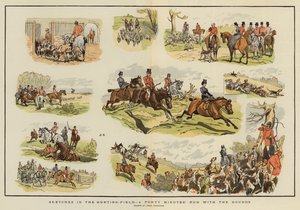 Náčrtky v loveckém poli, čtyřicetiminutový běh s loveckými psy (chromolitho)