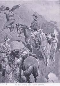 Oči armády, zvědi v práci, z After Pretoria: The Guerilla War vydané nakladatelstvím Harmsworth Bros Limited, 1901