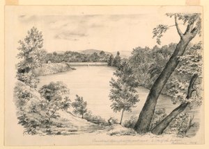 Kresba, Pohled na řeku Conneticut u Brattleboro, Vermont, 1854 od John Cheney