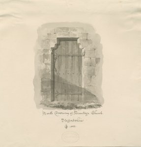 Armitage Church - North Doorway: sépiová kresba, 1823 od John Chessell Buckler