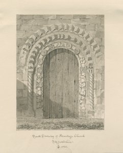 Armitage Church - South Doorway: sépiová kresba, 1823 od John Chessell Buckler