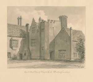 Buckinghamshire - Chenies Hall: sépiová kresba, 1824 od John Chessell Buckler