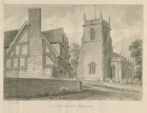 Kostel Cannock: sépiová kresba, 1841 od John Chessell Buckler