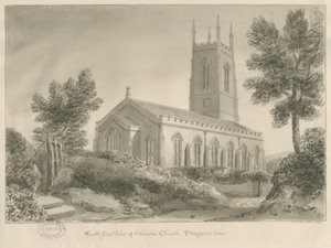 Cheadle Church: sépie kresba od John Chessell Buckler