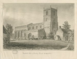 Checkley Church: sépiová kresba od John Chessell Buckler