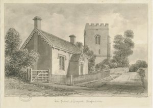 Draycott in the Moors - School: sépiová kresba, 1841 od John Chessell Buckler
