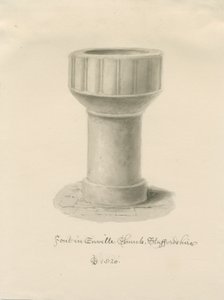Písmo v kostele Enville: sépiová kresba, 1820 od John Chessell Buckler