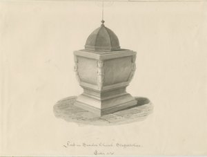 Písmo v kostele Sandon: sépiová kresba, květen 1841 (kresba) od John Chessell Buckler