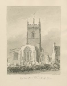 Gnosall Church: sépiová kresba od John Chessell Buckler