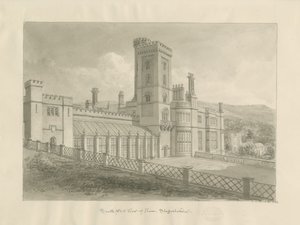 Ilam Hall: sépiová kresba od John Chessell Buckler