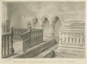 Interiér Draycott v kostele Moors: sépiová kresba, 1841 od John Chessell Buckler