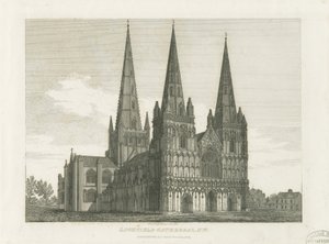 Katedrála Lichfield – západní fronta: rytina, nd [c 1820] (tisk) od John Chessell Buckler