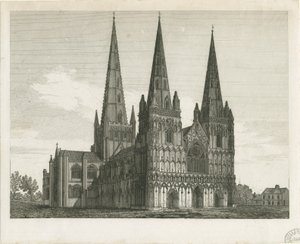 Katedrála Lichfield – západní fronta: rytina a [počátek 19. století] (tisk) od John Chessell Buckler