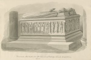 Penkridge Church – Hrobka [Edwarda Littletona]: sépiová kresba od John Chessell Buckler